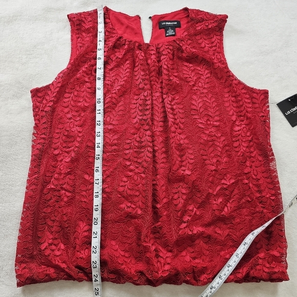 NWT Liz Claiborne Red Lace Sleeveless Bubble Hem Blouse Top Size L - Picture 8 of 11